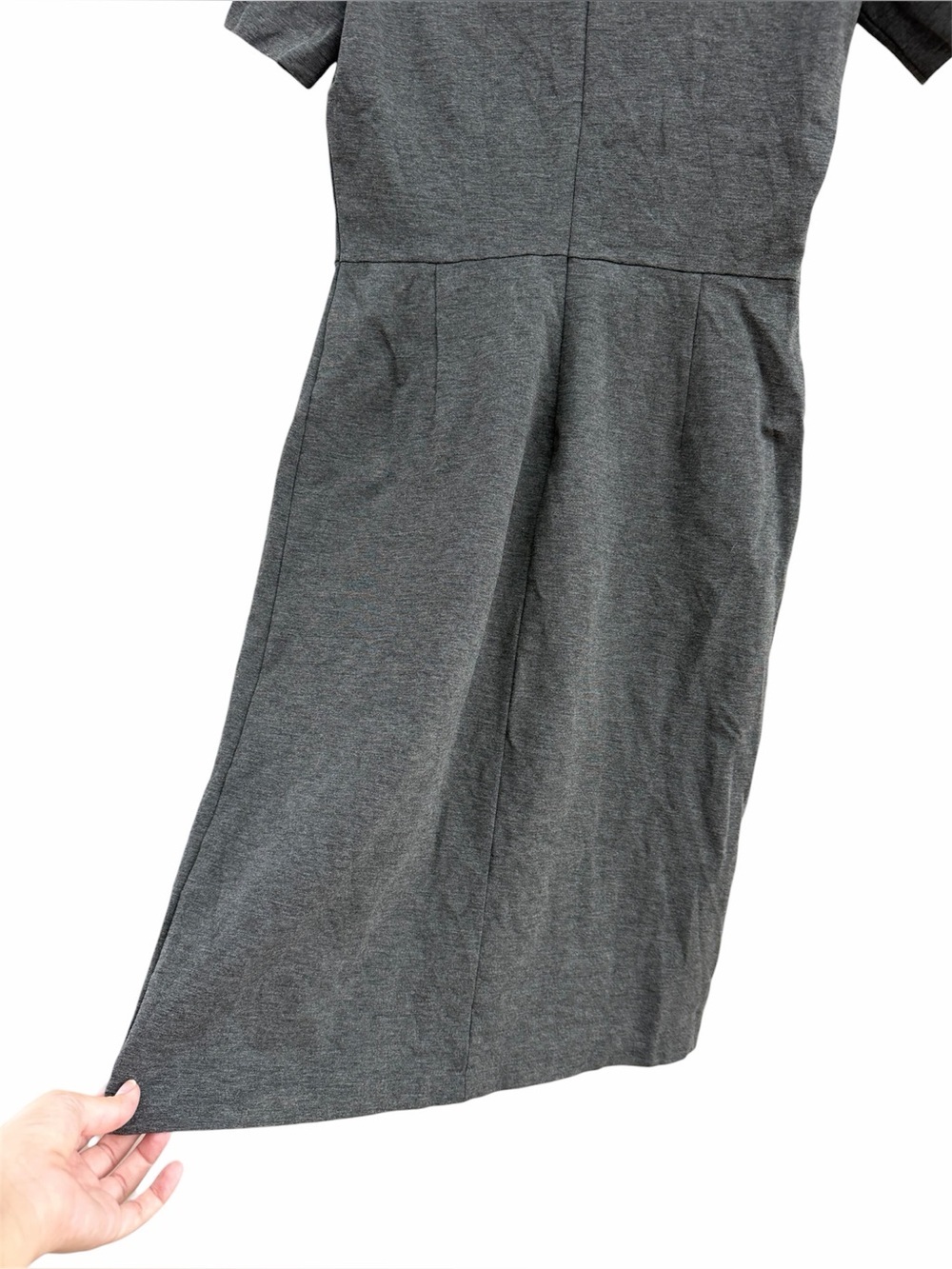 Theory Winstine Refiner Classic Short-Sleeve Gray Sheath Dress with Front Slit - Picture 10 of 11